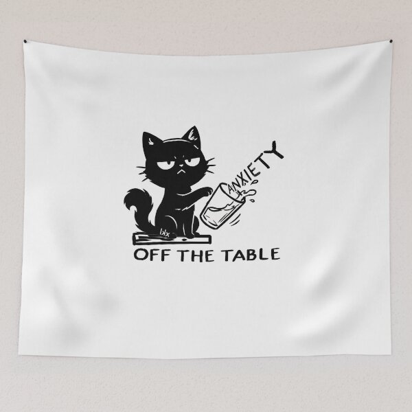 Item preview, Anxiety Off The Table - Funny Mental Health Black Cat Art designed and sold by AdyKurniawan.