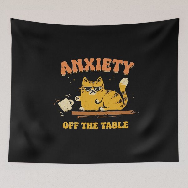 Item preview, Anxiety Off The Table - Funny Mental Health Black Cat Art designed and sold by AdyKurniawan.