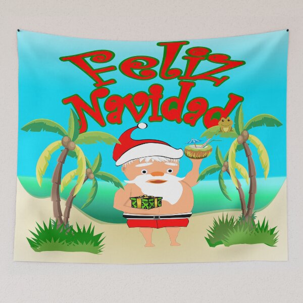 Item preview, Feliz Navidad Santa at the beach in a tropical Christmas designed and sold by Verle-art.