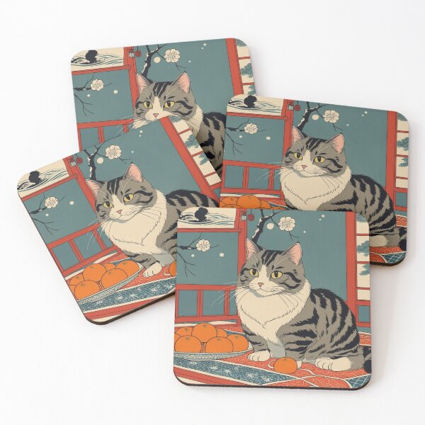 Item preview, Japanese Pattern Rug Cat – Cozy Winter Room Illustration designed and sold by LEO'S CREATURE　れおずくりーちゃー.
