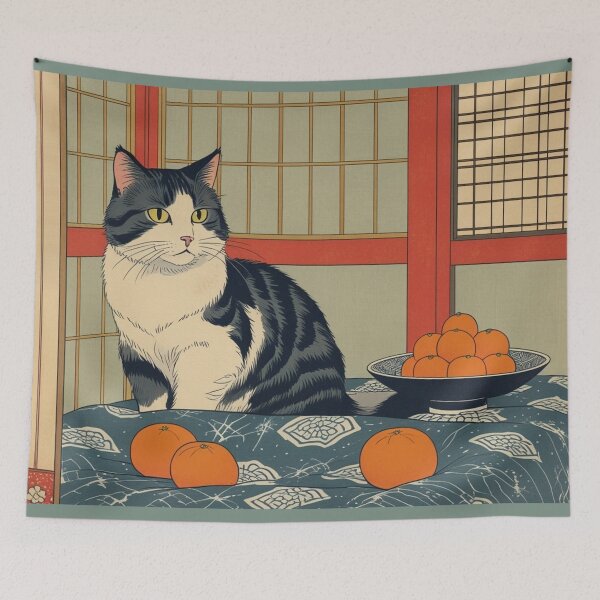 Item preview, Japanese Low Table Cat – Quiet Winter Interior Illustration designed and sold by LEO'S CREATURE　れおずくりーちゃー.