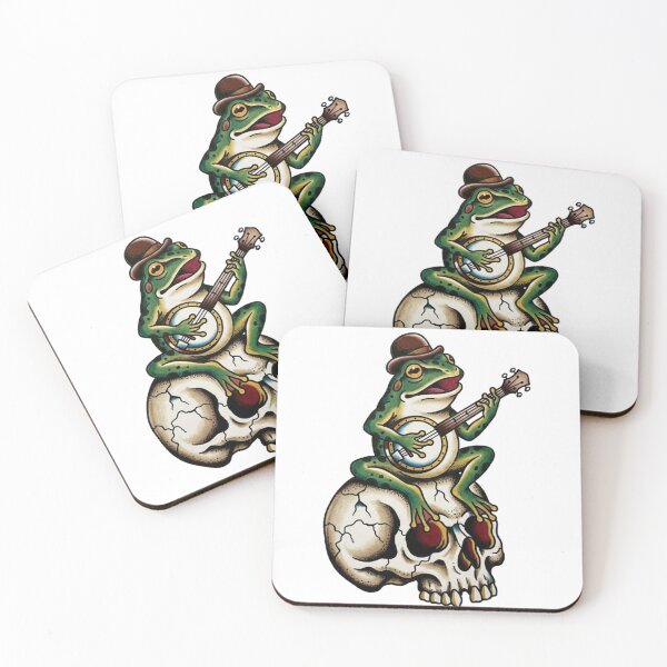 Item preview, Banjo Frog on Skull – Traditional Tattoo Flash Art designed and sold by fernwehbindery.