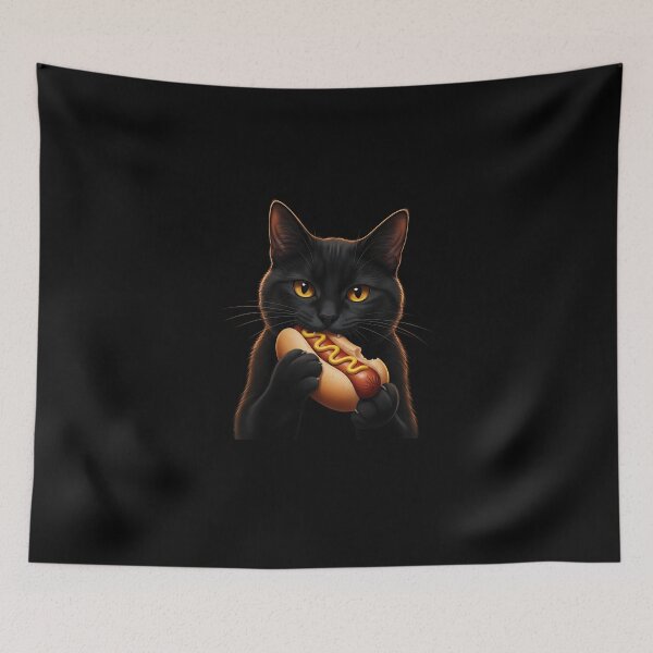Item preview, Cute Black Cat Eating Hot Dog  designed and sold by SWEET-TINAPAY.
