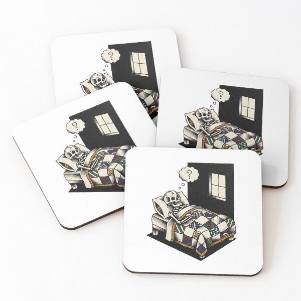 Item preview, Insomnia – Skeleton Lying Awake Tattoo Flash Art designed and sold by fernwehbindery.