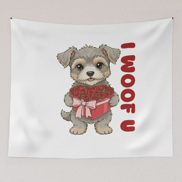 Item preview, I Woof U Dandie Dinmont Terrier Puppy with Flowers – Sweet Dog Love Design designed and sold by The Real Life Symphony.