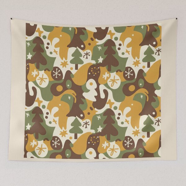 Item preview, Retro 70s Christmas Pattern - Groovy Abstract Trees & Earthy Holiday Stars designed and sold by ZyxDes.