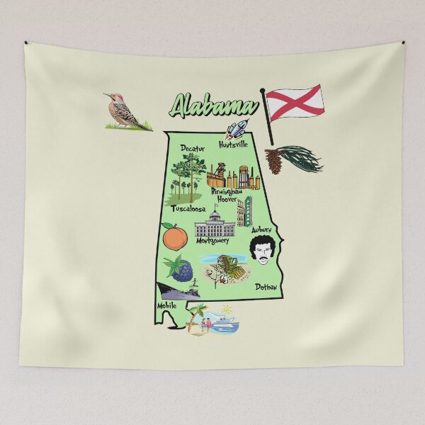 Item preview, Alabama Pride, Landmarks & State Symbols Illustrated Map designed and sold by mashmosh.