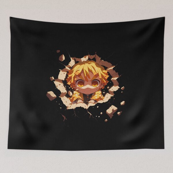 Item preview, Zenitsu Agatsuma Demon Slayer Anime Brave Chibi Peeking Yellow Hair designed and sold by TorbenKuhano.