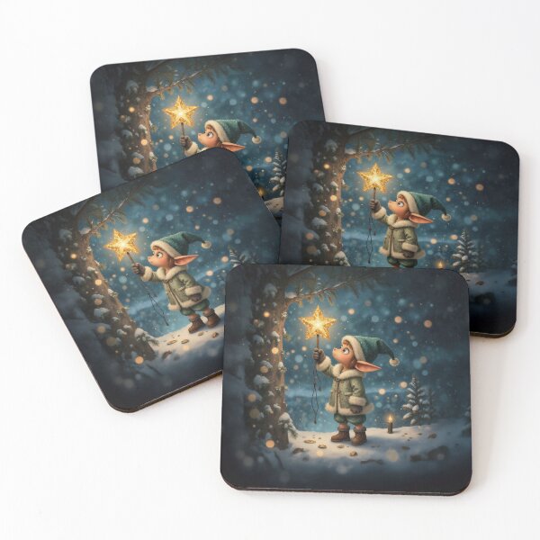Item preview, Little Forest Elf and the Golden Star – Whimsical Winter Night Illustration designed and sold by Whimsical Hug.