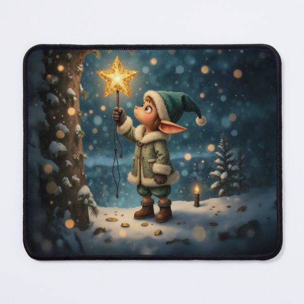 Item preview, Little Forest Elf and the Golden Star – Whimsical Winter Night Illustration designed and sold by Whimsical Hug.