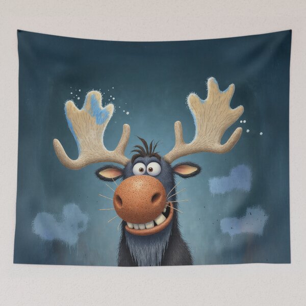 Item preview, Silly Moose with Big Antlers – Funny Whimsical Animal Art designed and sold by Whimsical Hug.