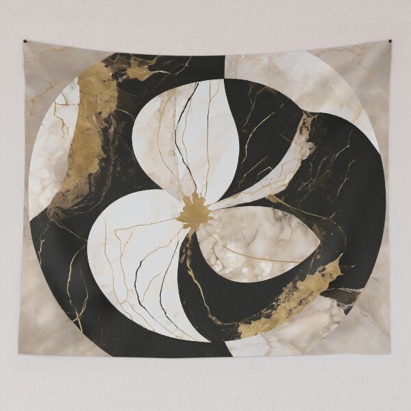 Item preview, Black and Ivory Marble Rosette Medallion designed and sold by Solara Meridian Studio.