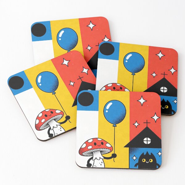 Item preview, Primary Color Dream: Whimsical Mushroom, Balloon & Retro Cat Pop Art designed and sold by Cherrydora.