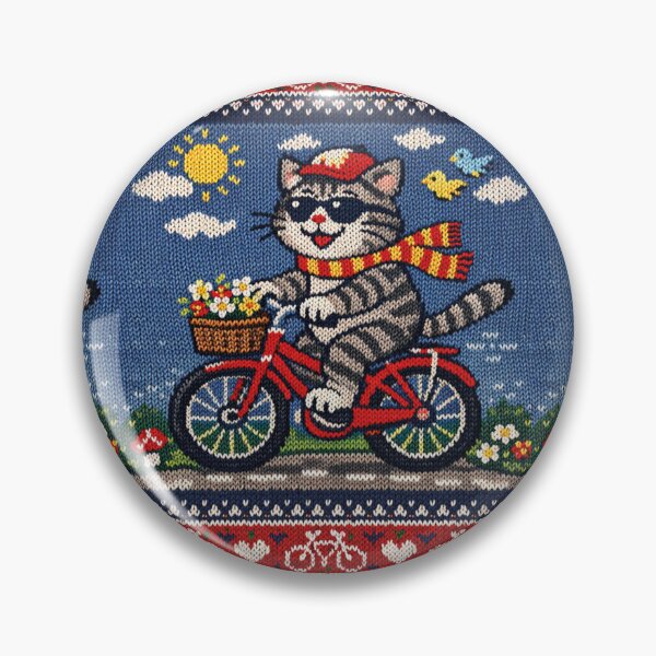 Item preview, Cat riding a bicycle, funny knitted picture designed and sold by Mauswohn.