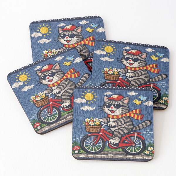 Item preview, Cat riding a bicycle, funny knitted picture designed and sold by Mauswohn.