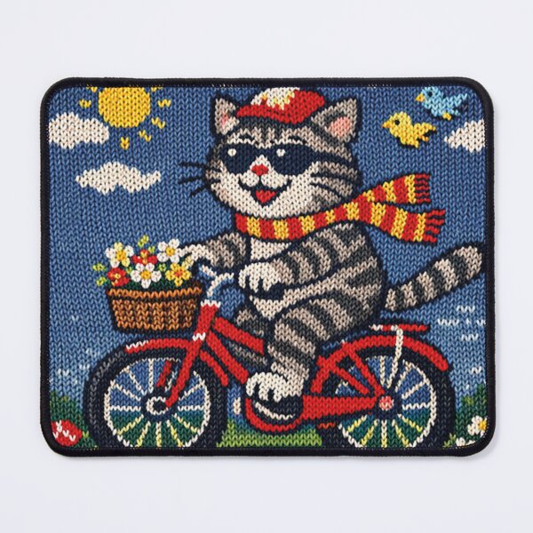 Item preview, Cat riding a bicycle, funny knitted picture designed and sold by Mauswohn.