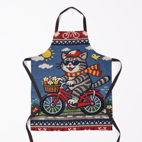 Item preview, Cat riding a bicycle, funny knitted picture designed and sold by Mauswohn.