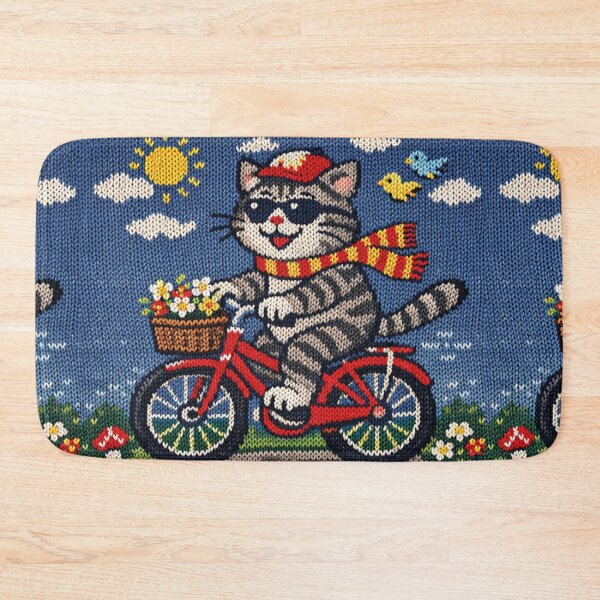 Item preview, Cat riding a bicycle, funny knitted picture designed and sold by Mauswohn.