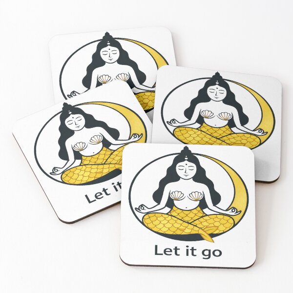 Item preview, Let it go - meditating mermaid and moon  - yellow -  designed and sold by Word Potions.