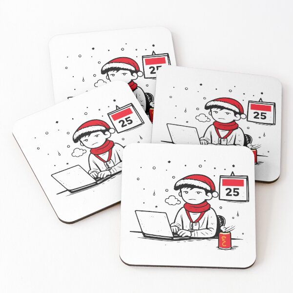 Item preview, Working on Christmas Day Japanese Doodle Laptop Illustration designed and sold by Drawian Studio.