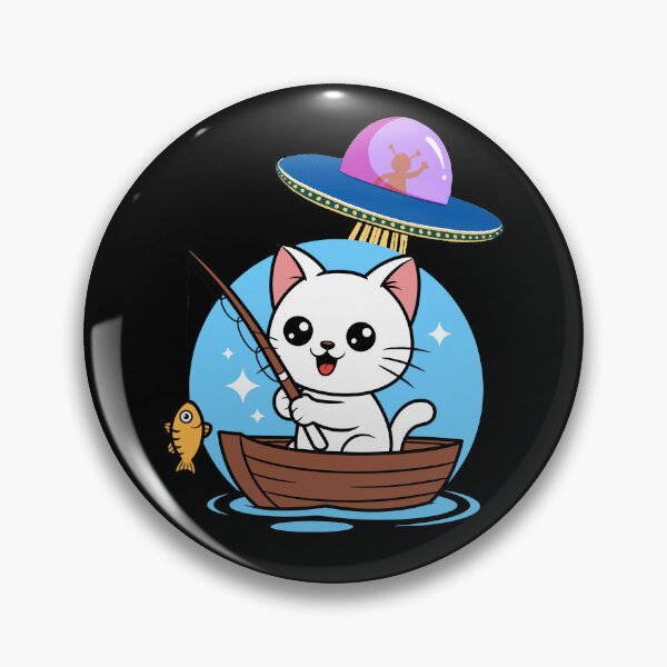 Item preview, Kawaii Fishing Cat Alien UFO Abduction Illustration designed and sold by StaticMood.