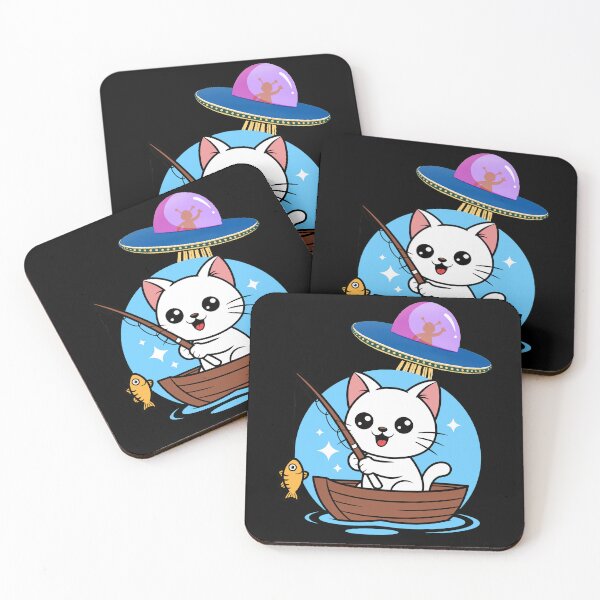 Item preview, Kawaii Fishing Cat Alien UFO Abduction Illustration designed and sold by StaticMood.