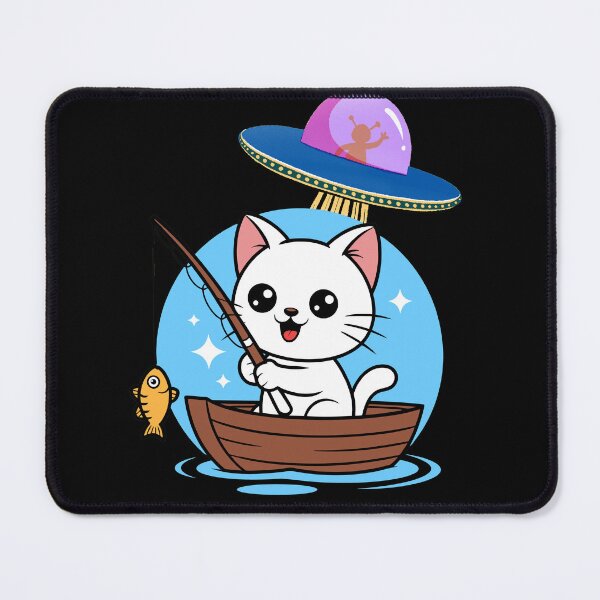 Item preview, Kawaii Fishing Cat Alien UFO Abduction Illustration designed and sold by StaticMood.