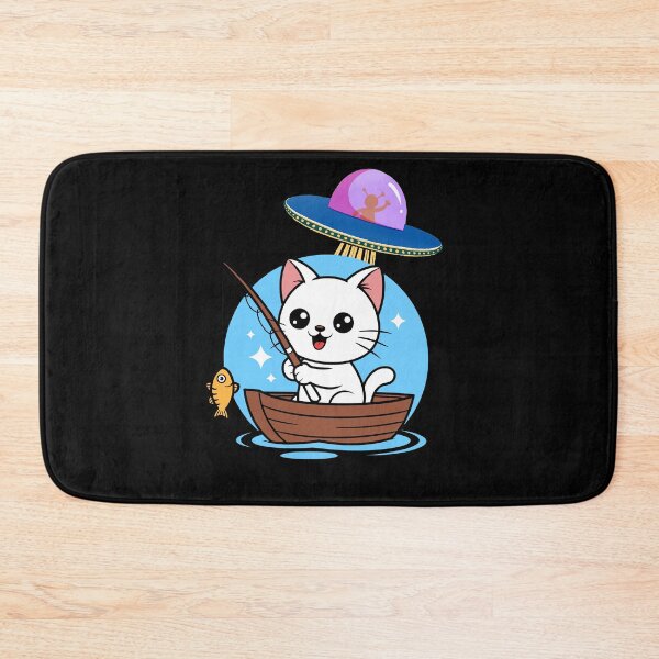 Item preview, Kawaii Fishing Cat Alien UFO Abduction Illustration designed and sold by StaticMood.