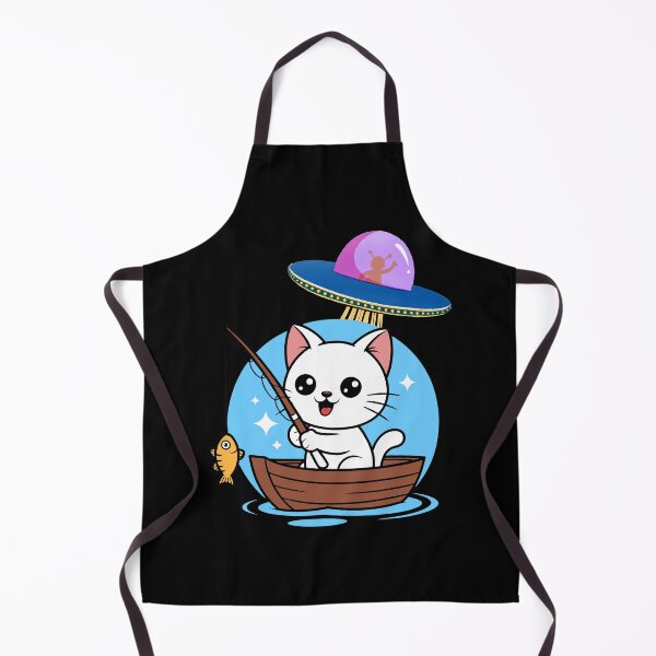Item preview, Kawaii Fishing Cat Alien UFO Abduction Illustration designed and sold by StaticMood.