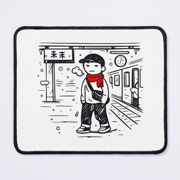 Item preview, Waiting Alone at Train Station Japanese Winter Doodle Illustration designed and sold by Drawian Studio.