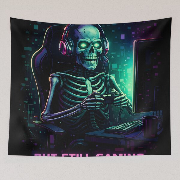 Item preview, Dead Inside But Still Gaming – Skeleton Gamer Neon Design designed and sold by SoulenCify.