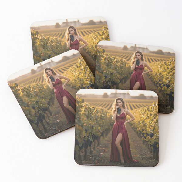 Item preview,  Golden Hour Vineyard Muse – Woman in Burgundy Lace Gown designed and sold by SunsetAngelsAI.
