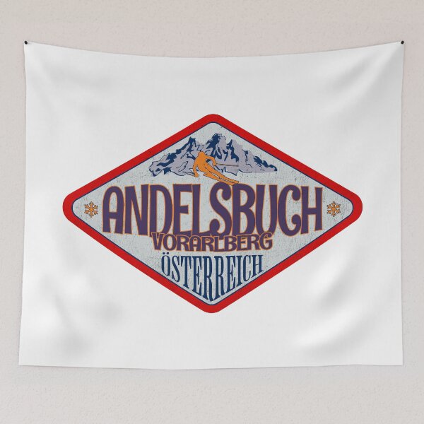 Item preview, Andelsbuch, Vorarlberg, Osterreich, Austria, Vintage skiing badge design designed and sold by Wanderful-roads.