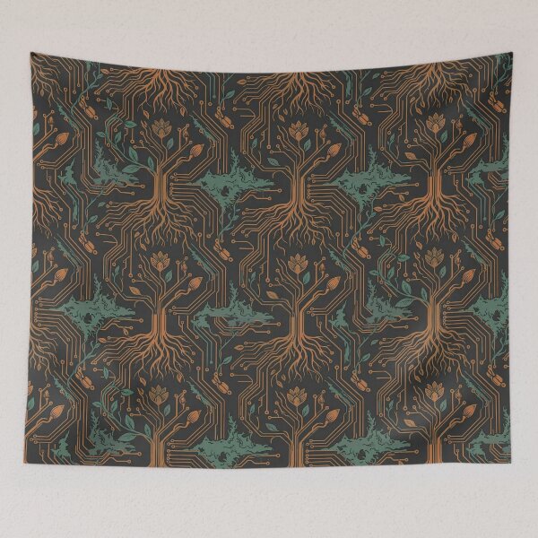 Item preview, Solarpunk Circuitry & Botanical Roots Seamless Pattern designed and sold by Jackofallart.