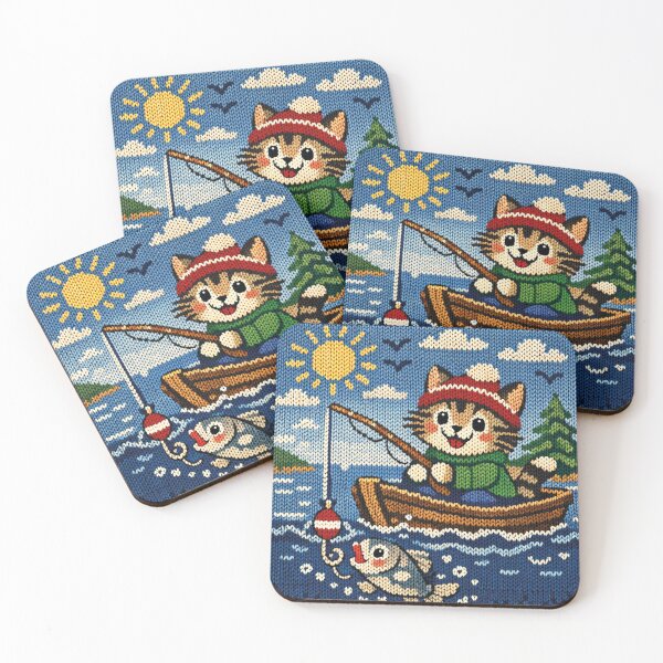Item preview, Cute cat fishing at the lake, beautiful knitted picture designed and sold by Mauswohn.