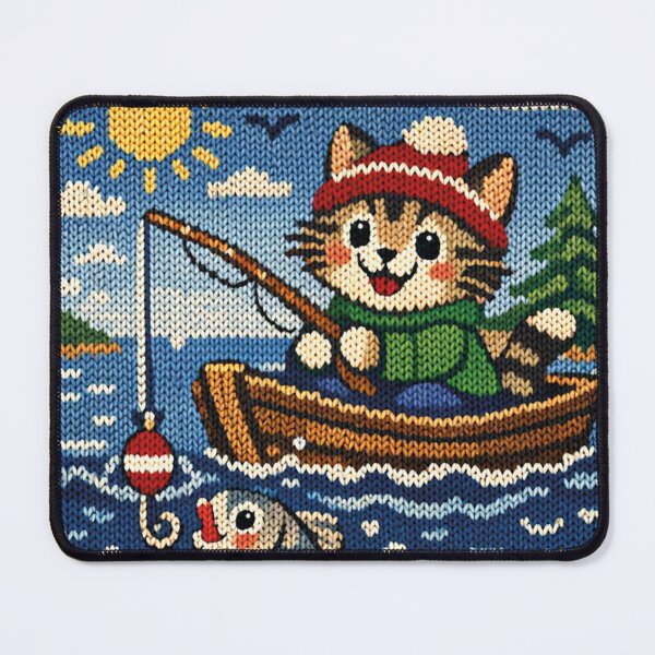 Item preview, Cute cat fishing at the lake, beautiful knitted picture designed and sold by Mauswohn.