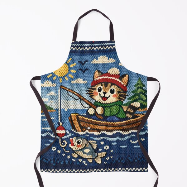 Item preview, Cute cat fishing at the lake, beautiful knitted picture designed and sold by Mauswohn.