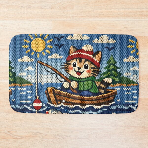 Item preview, Cute cat fishing at the lake, beautiful knitted picture designed and sold by Mauswohn.