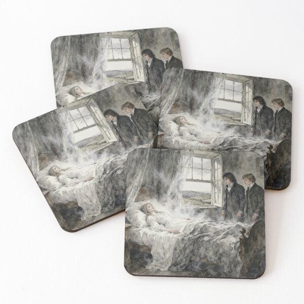 Item preview, Catherine Earnshaw deathbed Illustration from Wuthering Heights character portrait art designed and sold by Vintage Designs +.