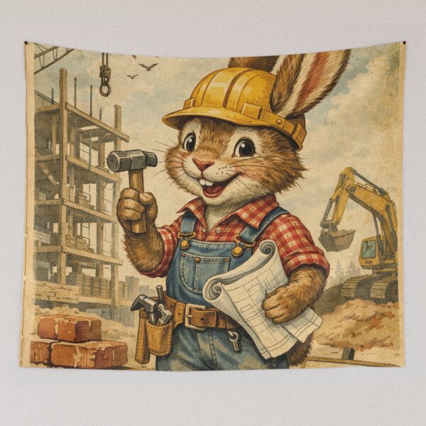 Item preview, Funny rabbit as a construction worker, vintage designed and sold by Mauswohn.
