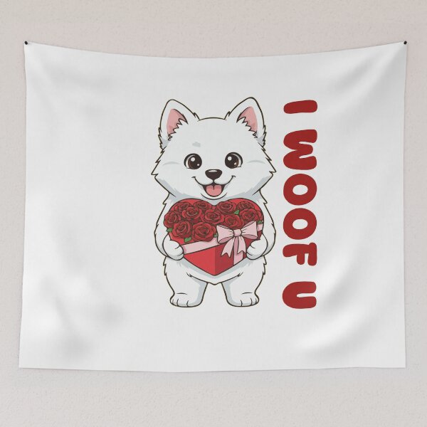 Item preview, I Woof U American Eskimo Puppy with Flowers – Sweet Dog Love Design designed and sold by The Real Life Symphony.
