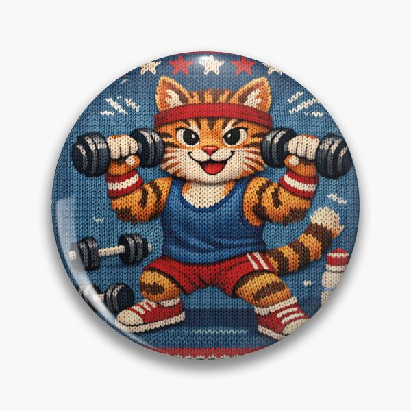 Item preview, Cat lifting dumbbells, funny knitted picture designed and sold by Mauswohn.