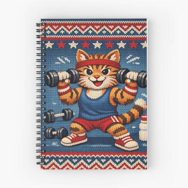 Item preview, Cat lifting dumbbells, funny knitted picture designed and sold by Mauswohn.