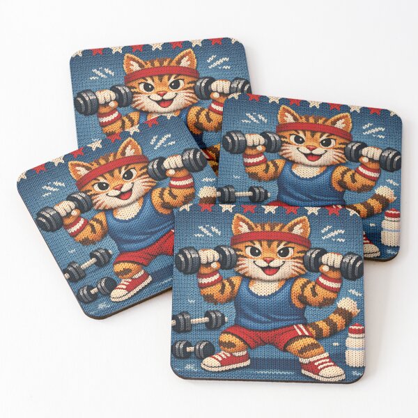 Item preview, Cat lifting dumbbells, funny knitted picture designed and sold by Mauswohn.