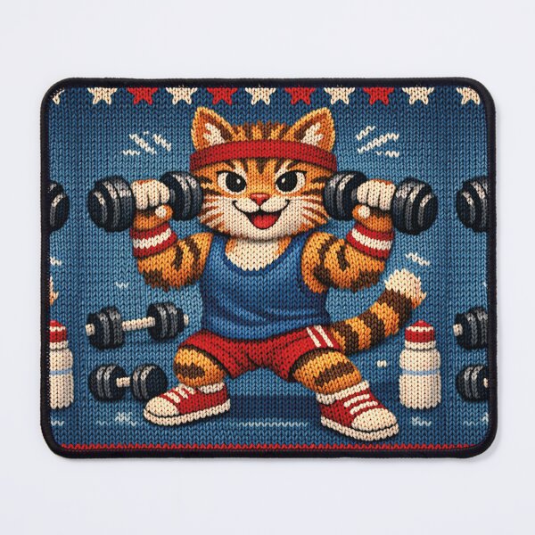 Item preview, Cat lifting dumbbells, funny knitted picture designed and sold by Mauswohn.
