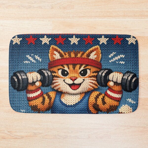 Item preview, Cat lifting dumbbells, funny knitted picture designed and sold by Mauswohn.