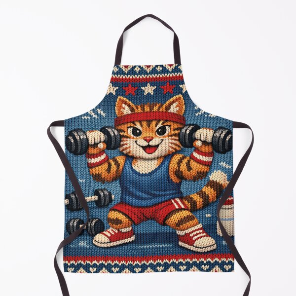 Item preview, Cat lifting dumbbells, funny knitted picture designed and sold by Mauswohn.