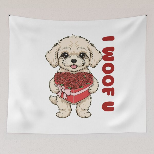 Item preview, I Woof U Teacup Poodle Puppy with Flowers – Sweet Dog Love Design designed and sold by The Real Life Symphony.