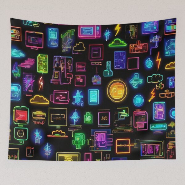 Item preview, "Neon Digital Icons: Cyberpunk Connectivity" designed and sold by Artisticanvas.