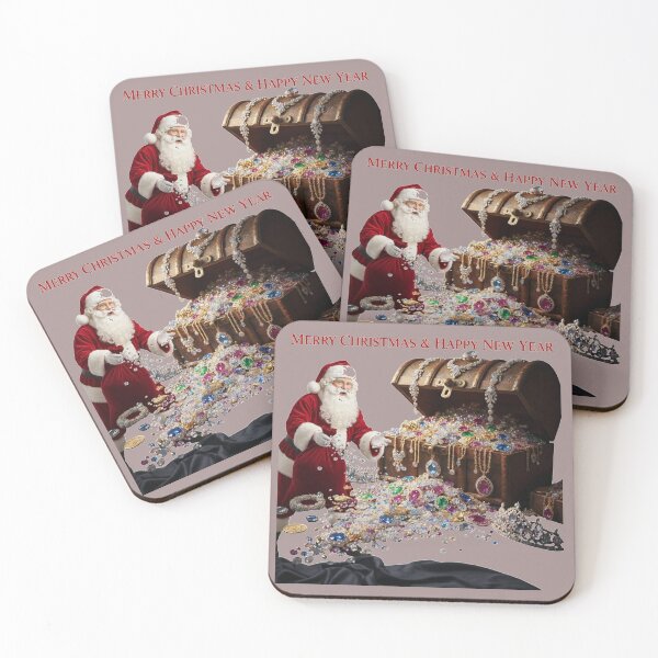 Item preview, Merry Christmas & Happy New Year – Santa with Treasure Chest of Gifts designed and sold by DroolWorthyUS.